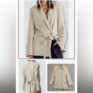 Free People double breasted lightweight linen jacket. With waist tie.Tan size SM